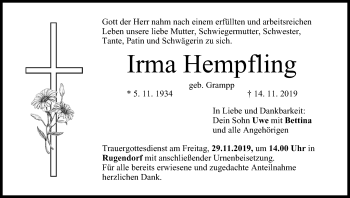 Anzeige von Irma Hempfling von MGO