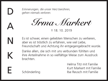 Anzeige von Irma Markert von MGO