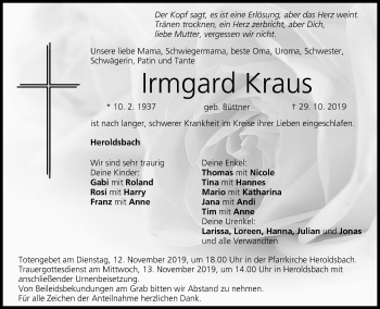 Anzeige von Irmgard Kraus von MGO