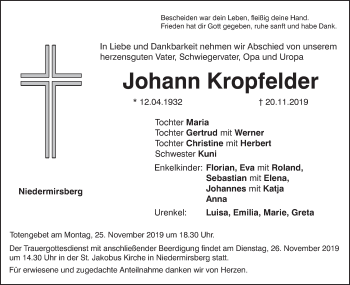 Anzeige von Johann Kropfelder von MGO