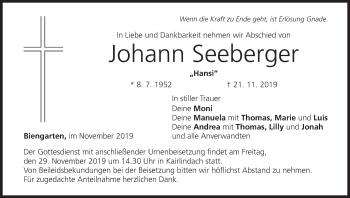 Anzeige von Johann Seeberger von MGO