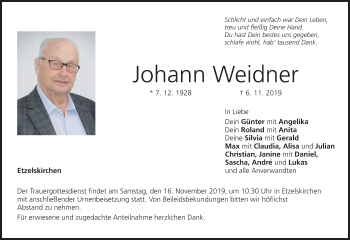 Anzeige von Johann Weidner von MGO