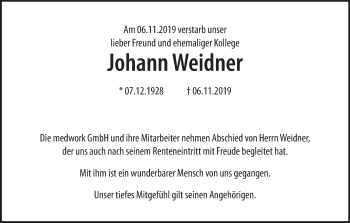 Anzeige von Johann Weidner von MGO