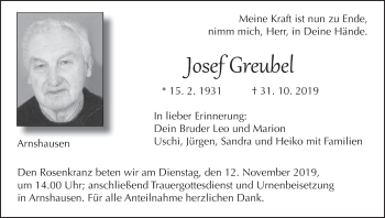 Anzeige von Josef Greubel von MGO