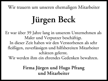 Anzeige von Jürgen Beck von MGO