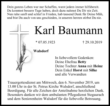 Anzeige von Karl Baumann von MGO