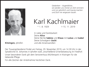 Anzeige von Karl Kachlmaier von MGO