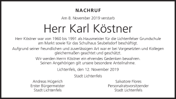 Anzeige von Karl Köstner von MGO