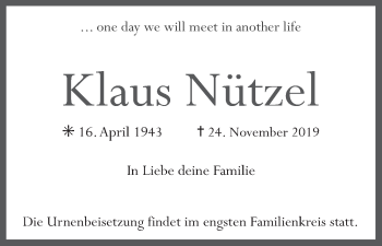 Anzeige von Klaus Nützel von MGO