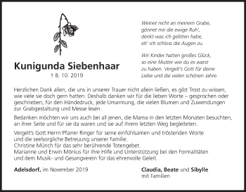 Anzeige von Kunigunda Siebenhaar von MGO