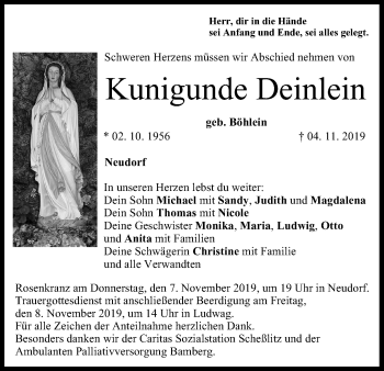 Anzeige von Kunigunde Deinlein von MGO