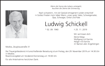 Anzeige von Ludwig Schickell von MGO