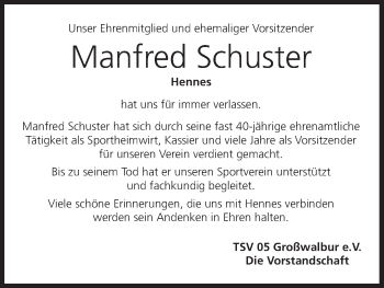 Anzeige von Manfred Schuster von MGO