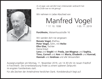 Anzeige von Manfred Vogel von MGO