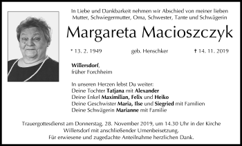 Anzeige von Margareta Macioszczyk von MGO