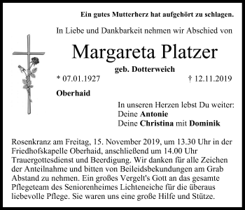 Anzeige von Margareta Platzer von MGO