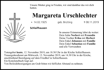Anzeige von Margareta Urschlechter von MGO