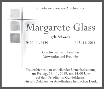 Anzeige von Margarete Glass von MGO