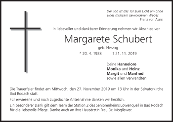 Anzeige von Margarete Schubert von MGO