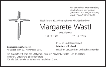 Anzeige von Margarete Wastl von MGO