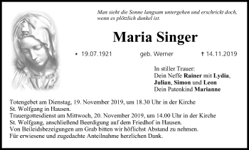 Anzeige von Maria Singer von MGO