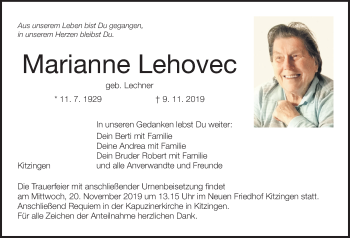Anzeige von Marianne Lehovec von MGO