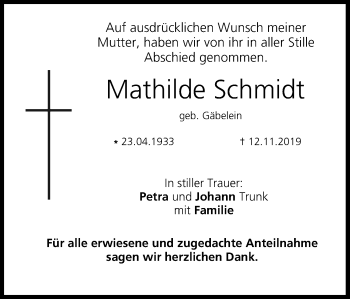 Anzeige von Mathilde Schmidt von MGO