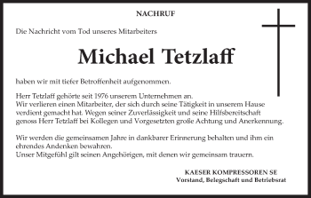 Anzeige von Michael Tetzlaff von MGO