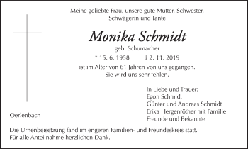 Anzeige von Monika Schmidt von MGO