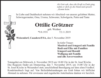 Anzeige von Ottilie Grötzner von MGO