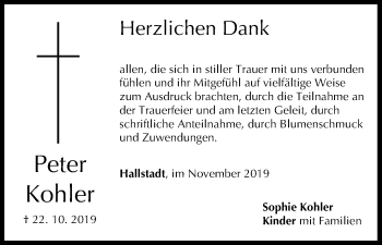 Anzeige von Peter Kohler von MGO