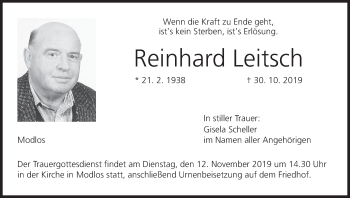 Anzeige von Reinhard Leitsch von MGO
