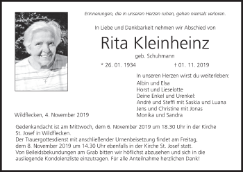 Anzeige von Rita Kleinheinz von MGO