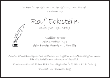 Anzeige von Rolf Eckstein von MGO