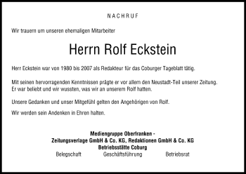 Anzeige von Rolf Eckstein von MGO
