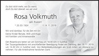 Anzeige von Rosa Volkmuth von MGO
