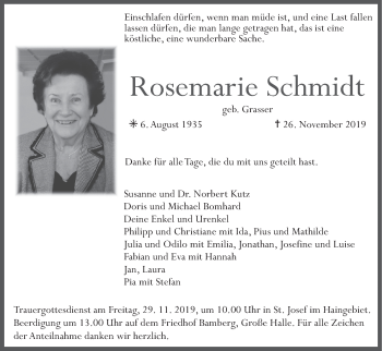 Anzeige von Rosemarie Schmidt von MGO