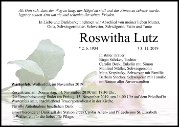 Anzeige von Roswitha Lutz von MGO