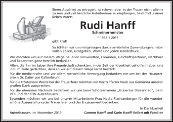 Anzeige von Rudi Hanff von MGO