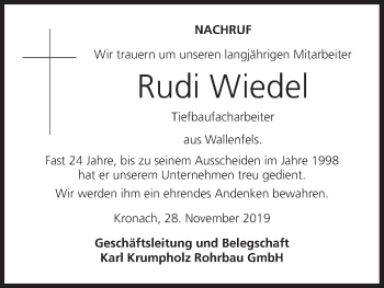 Anzeige von Rudi Wiedel von MGO