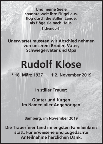 Anzeige von Rudolf Klose von MGO