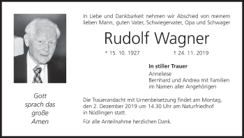 Anzeige von Rudolf Wagner von MGO