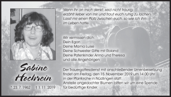 Anzeige von Sabine Hochrein von MGO