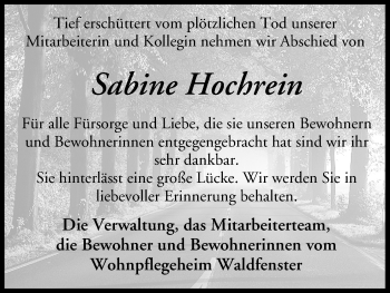 Anzeige von Sabine Hochrein von MGO