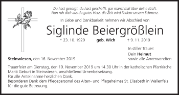 Anzeige von Siglinde Beiergrößlein von MGO