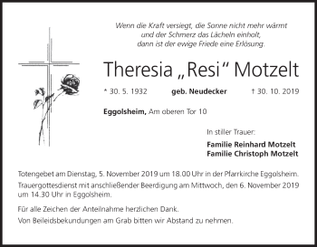 Anzeige von Theresia Motzelt von MGO