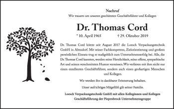 Anzeige von Thomas Cord von MGO