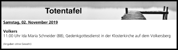 Anzeige von Totentafel vom 01.11.2019 von MGO