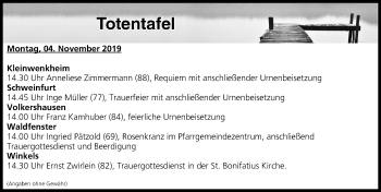 Anzeige von Totentafel vom 04.11.2019 von MGO