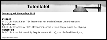 Anzeige von Totentafel vom 05.11.2019 von MGO